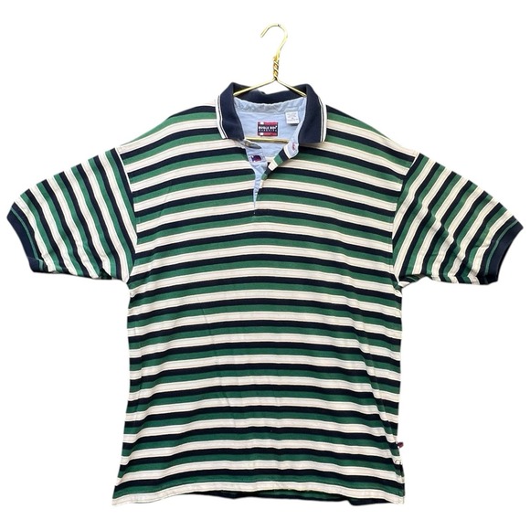 Bugle Boy Other - Vintage Bugle Boy Striped Polo Shirt XL Green Navy White 90s Cotton Classic